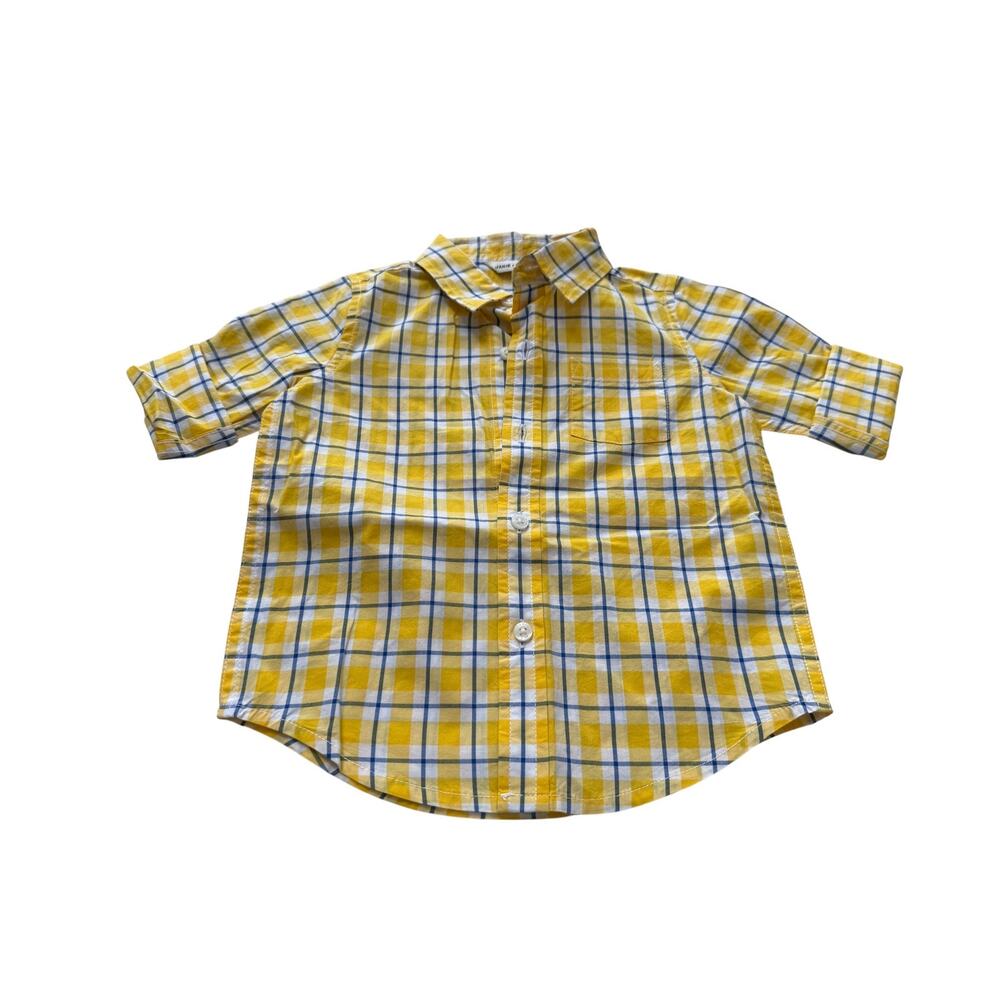 Janie And Jack Baby Yellow Plaid Roll Sleeve Button Up Shirt Size 12-18 Months
